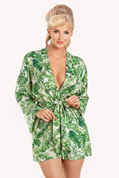 Fern Print Satin Wrap Dressing Gown, 2 of 6