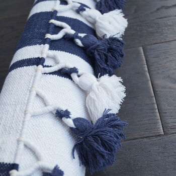 Navy And White Stripe Cotton Dhurrie Rug, 3 of 4