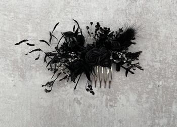 Black Flower Hair Comb Gothic Wedding, 6 of 7