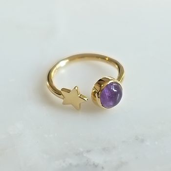 Gold Plated Star And Birthstone Adjustable Ring, 4 of 10