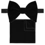 Mens Black Oversized Velvet Bow Tie And Pocket Square, thumbnail 2 of 5