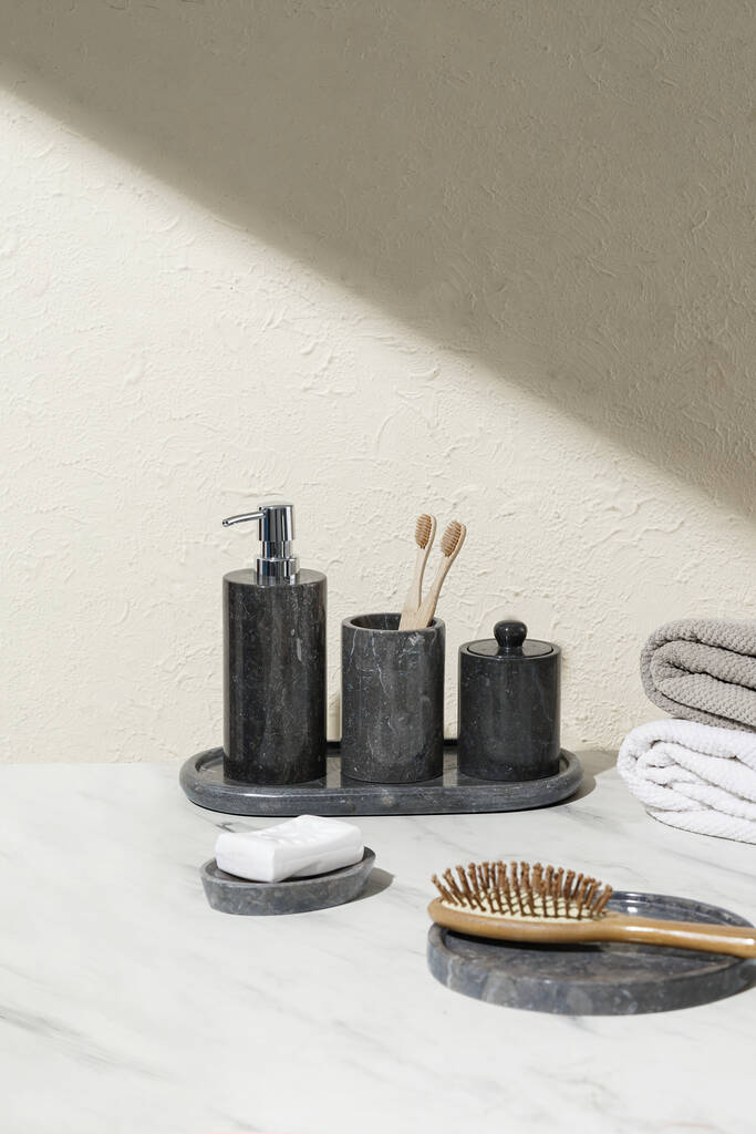 Black Marble Container With Lid By Coastal Villa Homeware