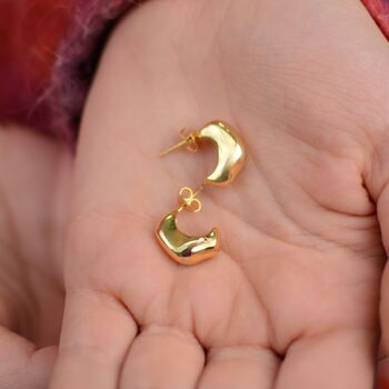 Gold Misshapen Huggie Hoop Earrings, 4 of 9