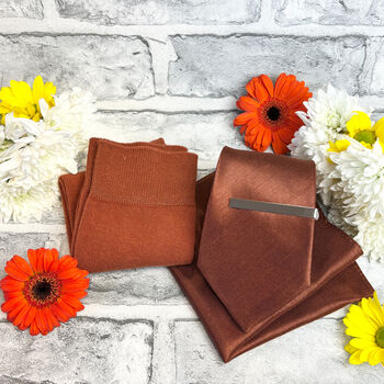 Russet Shantung Wedding Tie Set, 4 of 6