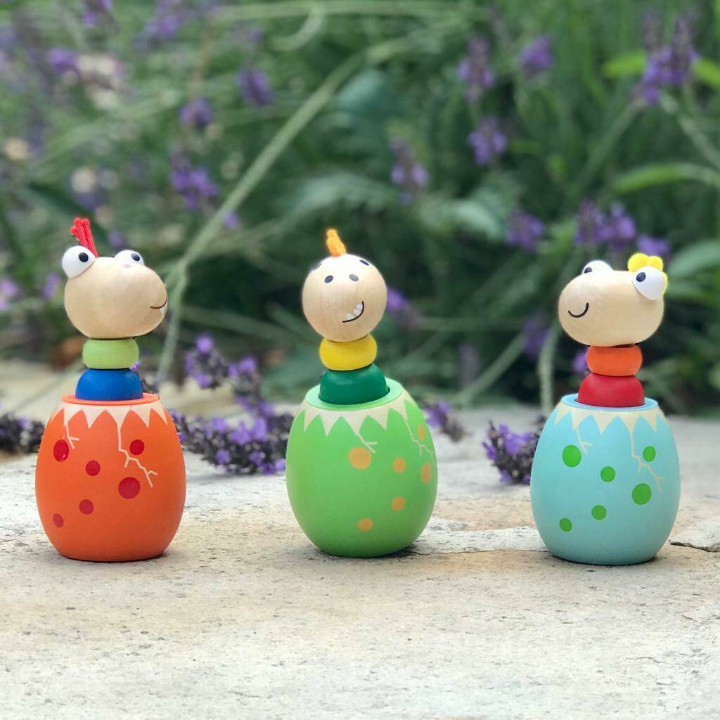 Image of Three Wooden Dinosaur Eggs