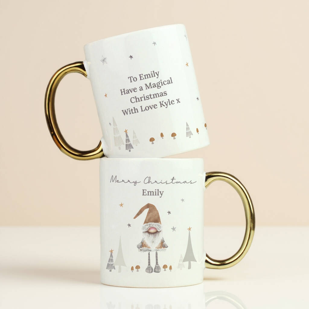 Personalised Christmas Gonk Gold Handed Mug, 1 of 5