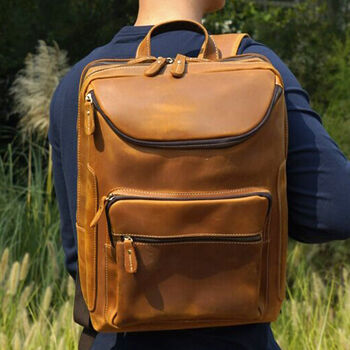 Top Zip Open Leather Backpack, 9 of 10