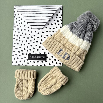 Embroidered Baby Winter Hat And Mittens Set, 3 of 3