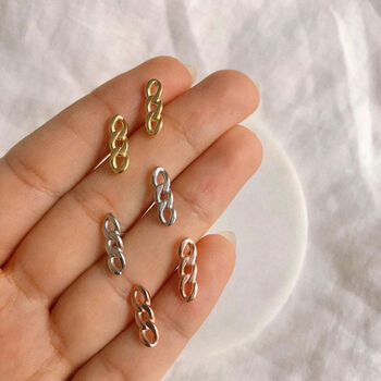 Chain Stud Earring In Sterling Silver And Gold Vermeil, 2 of 8