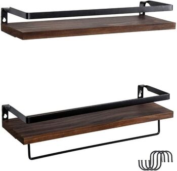 Set Of Two Storage Wall Shelves With Rail And Hooks, 6 of 7