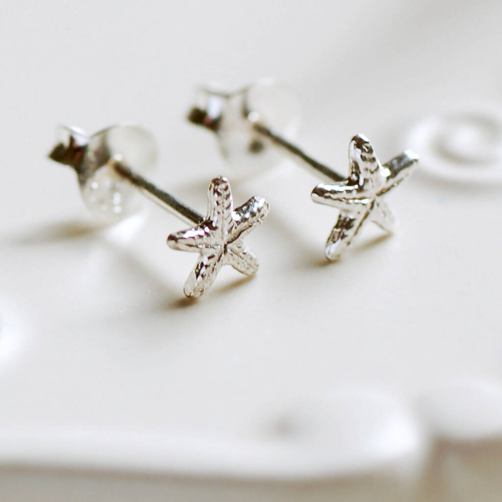 Tiny Sterling Silver Starfish Stud Earrings By The Carriage Trade Company