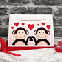 'Monkeys' Personalised Couple Valentines Card, thumbnail 1 of 4