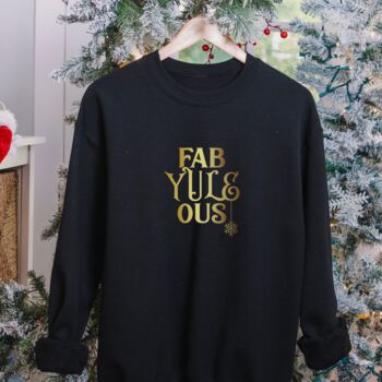 Black Christmas Jumper With Gold ‘Fab Yule Ous’ Slogan, 4 of 7