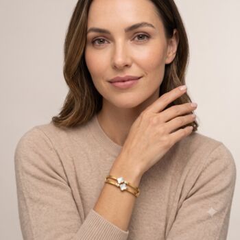 18k Gold Plated Double Band Clover Bangle Bracelet, 2 of 2
