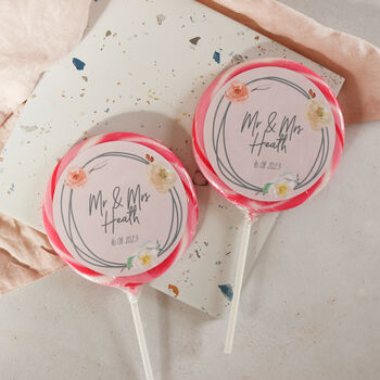 Personalised Floral Wreath Wedding Giant Lollipops, 2 of 5