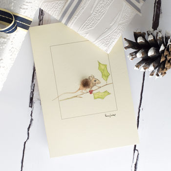 Christmas Card With A Field Mouse And Holly, 4 of 4