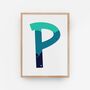Green And Blue Personalised Initial Letter Art Print, thumbnail 7 of 12