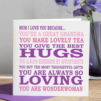 Mum I Love You Because Card, 2 of 2