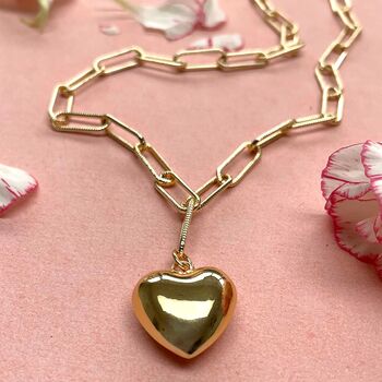 Delight Puffy Heart Gold Plated Long Pendant Necklace, 3 of 5