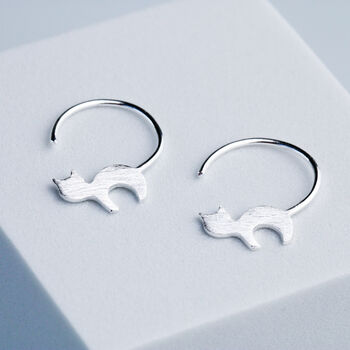 Sterling Silver Cat Hoop Earrings, 2 of 5