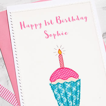 'Cupcake' Personalised Girls 1st Birthday Card, 2 of 3