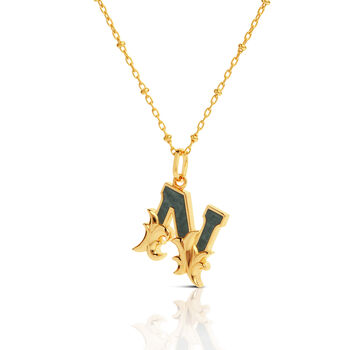 Gold Plated N Initial Necklace With Green Marble, 2 of 6