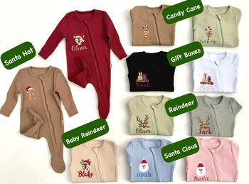 Christmas Designs Personalised Baby Zip Sleepsuit | Baby Onesie, 2 of 7