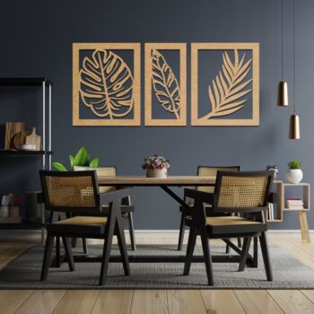 098 Three Panels Wooden Leaves Wall Art Home Decor, 5 of 9