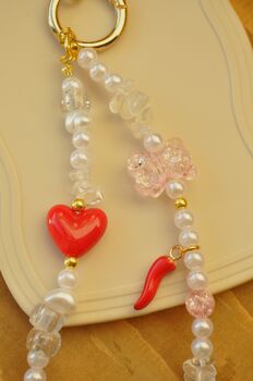 Clear Quartz And Pink Teddy Phone Charm, 2 of 4