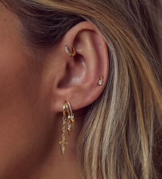 Zoe Triple Crystal Stud Earrings Gold Plated, 3 of 3