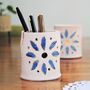 Unusual Pencil And Tealight Holder. Flower Design In Blue. Handmade Ceramic, thumbnail 2 of 7