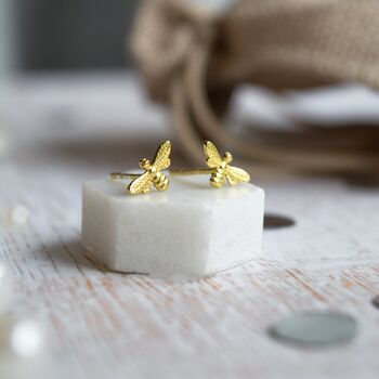 Yellow Gold Bee Earrings, Bee Mine, 2 of 4