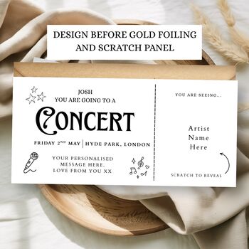 Concert Scratch To Reveal Card, Gold Foil Birthday Voucher, Scratch Off Ticket, 2 of 3
