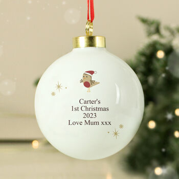 Personalised Initial Little Robin Bauble, 2 of 9