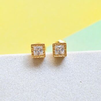 November Birthstone Gold Plated Silver Square Studs, 5 of 6