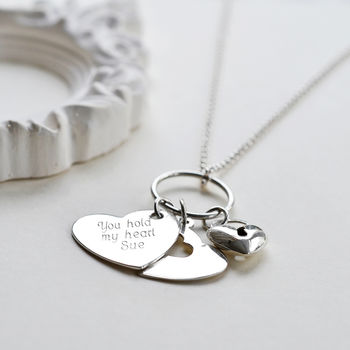Engravable Sterling Silver Heart Lock Cluster Necklace, 3 of 6