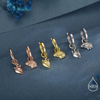 Sterling Silver Anatomical Brain And Heart Asymmetric Huggie Hoop Earrings, 7 of 12