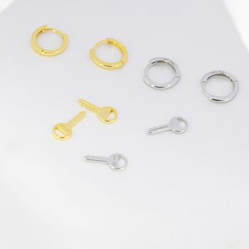 Dangling Key Hoop Earrings In Sterling Silver, 7 of 11