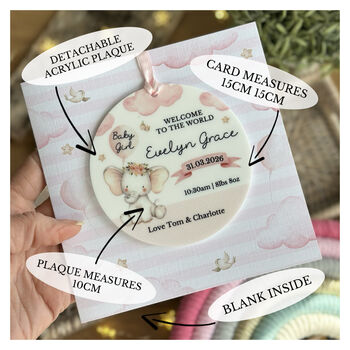 New Baby Pink Elephant Keepsake Card, 3 of 3