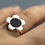 Sterling Silver Flower Onyx Open Ring, thumbnail 1 of 5