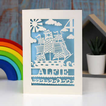 Personalised Papercut Pirate Birthday Card, 4 of 6