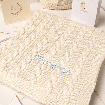 Luxury Unisex Cream Cable Baby Blanket, 2 of 12