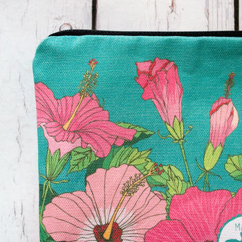 Tropical Hibiscus Lined Cotton Cosmetics Bag, 4 of 7