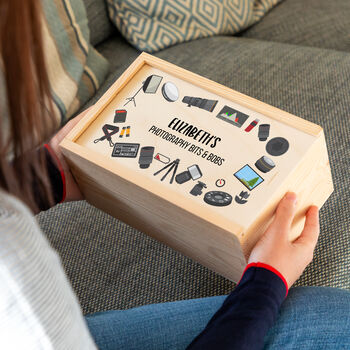 Personalised Photography Accessories Storage Box With Sliding Lid, 3 of 5