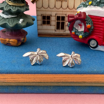 Sterling Silver Autumn Maple Leaf Dainty Earrings, 3 of 11