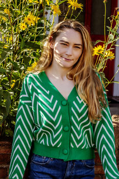 Bright Green Zig Zag Print Cardigan, 3 of 11