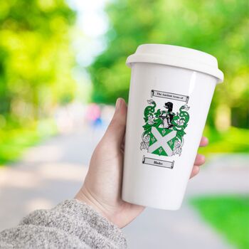 White Thermal Ceramic Travel Mug With Coat Of Arms, 4 of 9