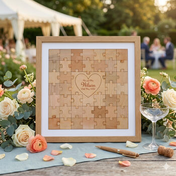 Wooden Heart Jigsaw Puzzle Piece Alternative Wedding Guest Book, 3 of 11