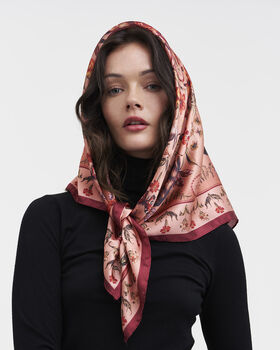 Folksy Fox Tales Peach Square Scarf, 2 of 5