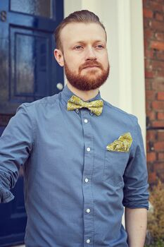 Mens Lime Yellow Floral Ready Tied Adjustable Bow Tie, 4 of 6